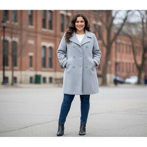 Women's Double-Breasted Light Gray Pea Coat